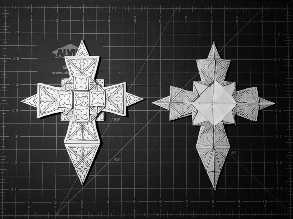 Origami cross variation 2 front and back